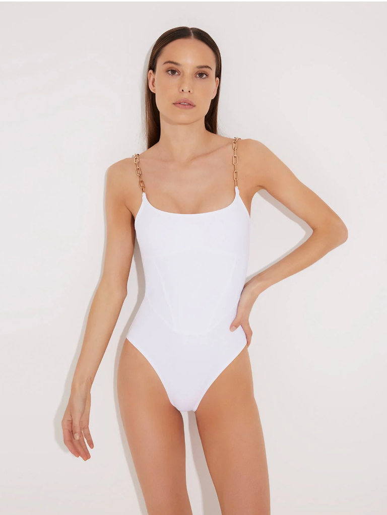 Caroline Lace Up 1 Piece Swimsuit - White